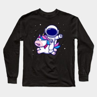 Cute Astronaut Riding Cute Unicorn Cartoon Long Sleeve T-Shirt